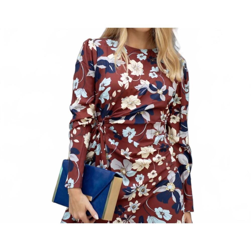 NEW ESTEEM COUTURE fallon floral long dress in brown